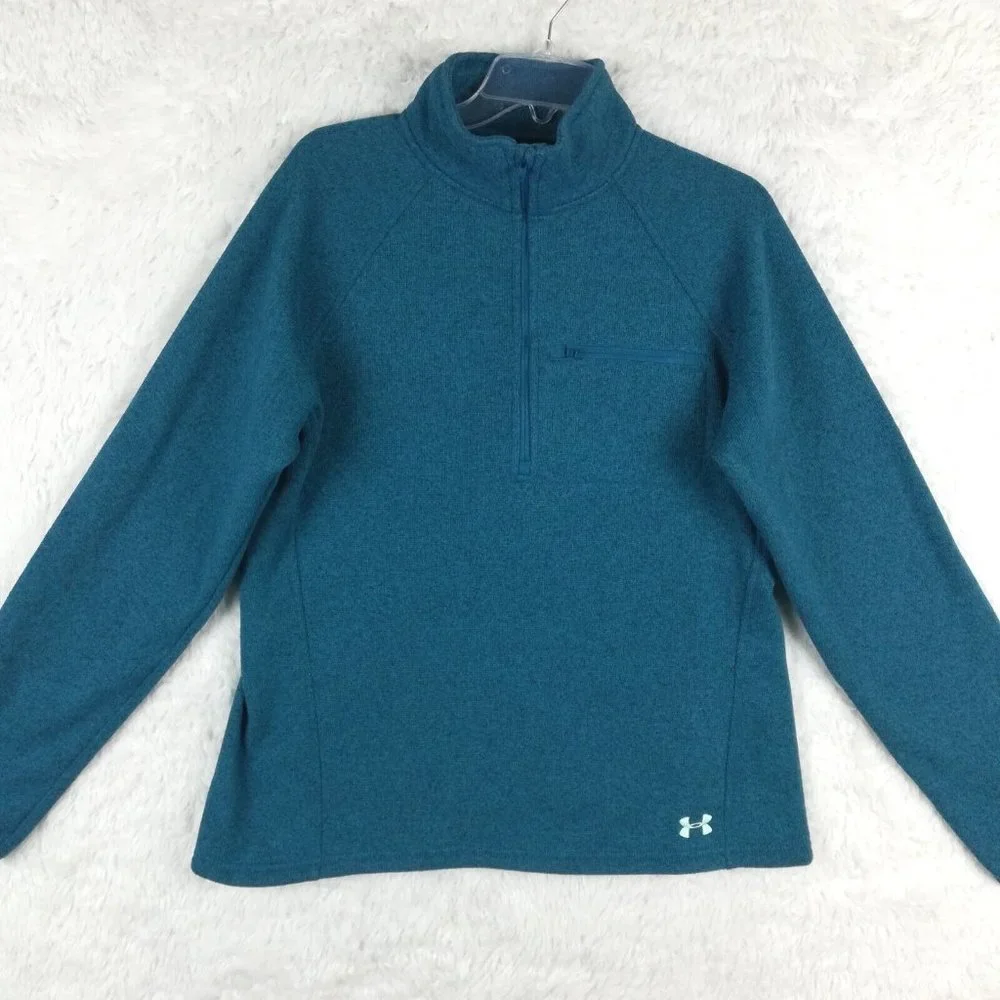 Under Armour Womens Jacket Storm Coldgear Fitted Blue 1/2 Zip Waist Length L